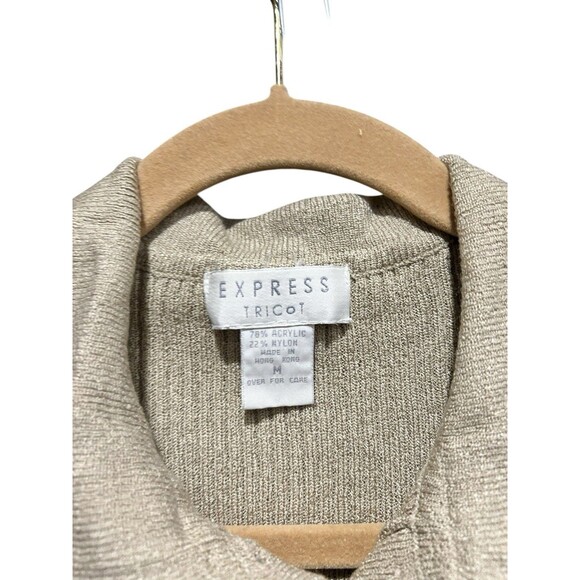 Express Tricot Cardigan Vintage Button down 90s Tan Preppy Collar Retro Medium - Picture 3 of 4